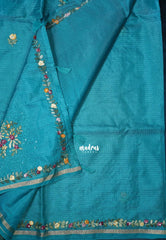Teal Blue - Premium Kota Silk with Hand Stitched Embroidery - Best for Office Wear | Hightea Party