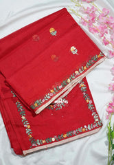 Spicy Red - Premium Kota Silk with Hand Stitched Embroidery - Best for Office Wear | Hightea Party