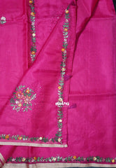 Fuchsia Pink - Premium Kota Silk with Hand Stitched Embroidery - Best for Office Wear | Hightea Party