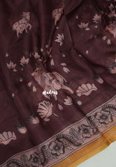 Deep Wine Brown - Shalini Premium Kota Silk with Kalamkari Prints Floral Border and Blouse - Best for Small Functions