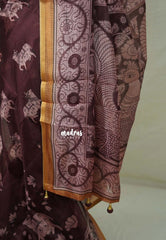 Deep Wine Brown - Shalini Premium Kota Silk with Kalamkari Prints Floral Border and Blouse - Best for Small Functions