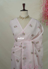 Pink Frost - Shalini - Premium Super Net Saree with Embroidery Buttas and Applique Work Pallu - Best for Office Wear / Hightea party