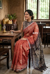 (PRE-BOOKING) Muted Brick Red - Linen Cotton Saree with Contrast Pallu and Blouse - Best for Office Wear | Casual Wear
