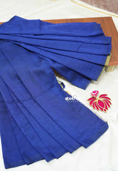 Blue with khaki pallu - Soft khadi with contrast pallu and blouse - Shruti