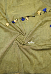 Blue with khaki pallu - Soft khadi with contrast pallu and blouse - Shruti