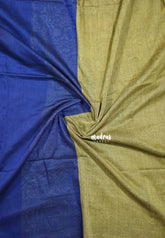 Blue with khaki pallu - Soft khadi with contrast pallu and blouse  - Shruti