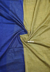 Blue with khaki pallu - Soft khadi with contrast pallu and blouse - Shruti