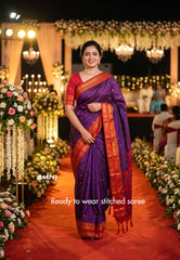 Dual Shade Magenta - Ready to Wear Stitched Sico Gadwal Semi Silk Saree with Contrast Pallu and Blouse - Best for Wedding Functions