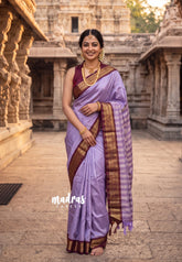 Lavender Purple - Sico Gadwal Semi Silk Bird Border - Best for Small Functions