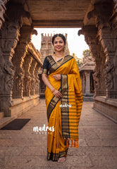 Turmeric Yellow - Sico Gadwal Semi Silk Bird Border - Best for Small Functions
