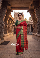 Spicy Red - Sico Gadwal Semi Silk Bird Border - Best for Small Functions