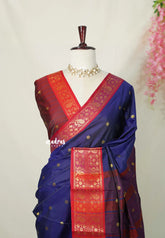 Navy Blue - Sico Gadwal semi silk Saree with Double Mayil Border - Best for Wedding Functions