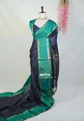 Midnight Blue - Sico Gadwal Semi Silk Muthukattam with Rettapet Border - Best for Small Functions