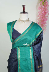 Midnight Blue - Sico Gadwal Semi Silk Muthukattam with Rettapet Border - Best for Small Functions