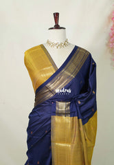 Midnight Blue - Sico Gadwal Semi Silk with Contrast Pallu and Blouse - Best for Wedding Functions