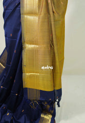 Midnight Blue - Sico Gadwal Semi Silk with Contrast Pallu and Blouse - Best for Wedding Functions