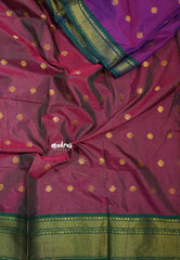 Dual shade Purple with green border - Sico Gadwal semi silk