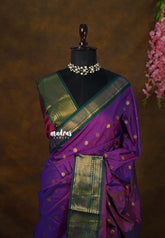 Dual shade Purple with green border - Sico Gadwal semi silk