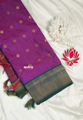Dual shade Purple with green border - Sico Gadwal semi silk