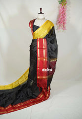 Midnight Black - Sico Gadwal Semi Silk Checks with Ganga Jamuna Border - Best for Wedding Functions