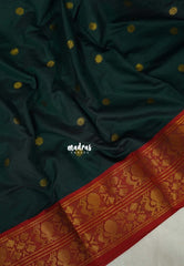 Midnight Green - Sico Gadwal semi silk Saree with Double Mayil Border - Best for Wedding Functions