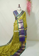 Yellowish Green - Sico Gadwal checks with Floral Zari Border - Perfect for Wedding Functions