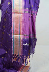 Violet Purple with Pink - Sico Gadwal Semi Silk Checks with Buttas and Traditonal Border - Best for Wedding Functions | Temple Visit
