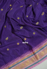 Violet Purple with Pink - Sico Gadwal Semi Silk Checks with Buttas and Traditonal Border - Best for Wedding Functions | Temple Visit
