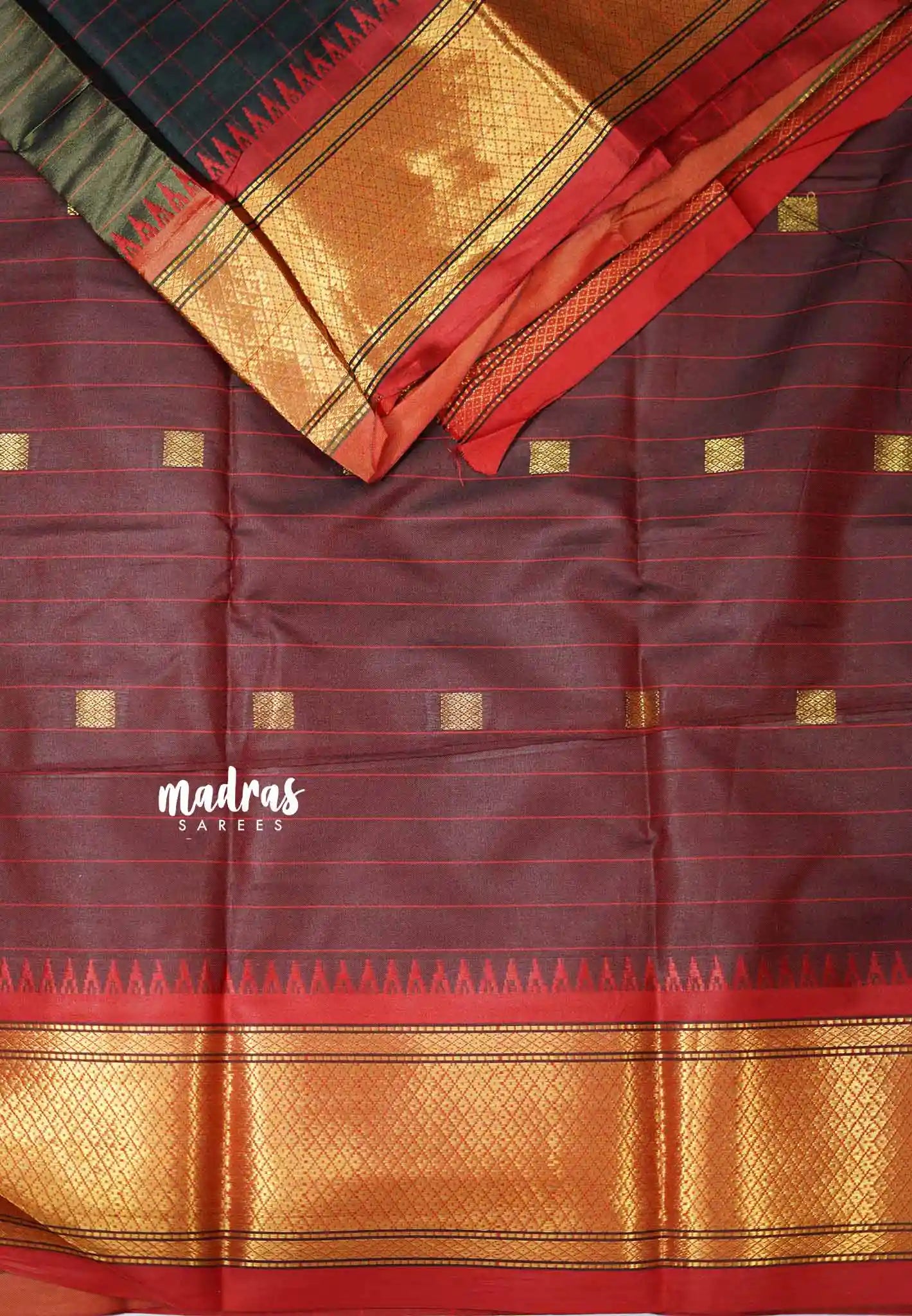 Sico Gadwal checks black with red border - Madras Sarees