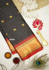 Sico Gadwal checks black with red border - Madras Sarees
