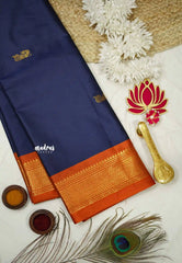 Sico Gadwal Navy blue with orange border - Madras Sarees
