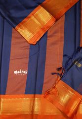 Sico Gadwal Navy blue with orange border - Madras Sarees