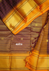 Sico Gadwal checks Brown with orange border - Madras Sarees