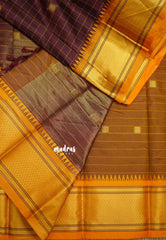 Sico Gadwal checks Brown with orange border - Madras Sarees