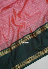 Lotus Peach Pink - Sico Gadwal Semi Silk Checks with Rettapet Mango Border - Best for Wedding Functions