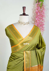 Olive Mehndi Green - Sico Gadwal Semi Silk Saree with Gadwal Border - Best for Wedding Functions