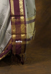 Dove Grey - Sico Gadwal Semi Silk Checks with Traditonal Rudraksham Border - Best for Wedding Functions