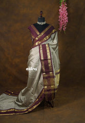 Dove Grey - Sico Gadwal Semi Silk Checks with Traditonal Rudraksham Border - Best for Wedding Functions
