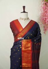 Midnight Blue - Sico Gadwal Semi Silk with Zari Border - Best for Wedding Functions