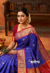 MS Amma Blue - Mookuthi Amman Silk Cotton kattam with Annam and malar buttas - Best for Wedding Functions