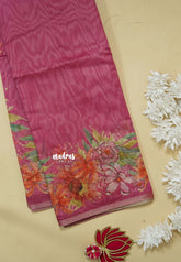 Mystic Magenta - Silk Linen Floral Prints with Tiny Border
