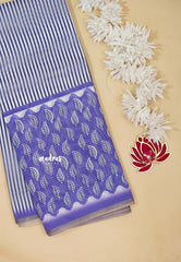 Lavender Purple - Silk Linen saree with Stripes in Body