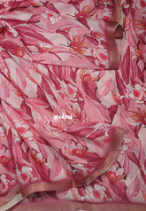 Pink Blossom - Silky Georgette with Floral Prints with Zari Border - Perfect for Office Wear