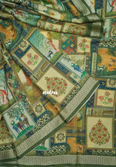 Multicolor with Sage Green - Silky Georgette with Art Prints with Zari Border - Perfect for Office Wear
