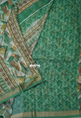 Pastel Green - Silky Georgette with Digital Prints and Zari Border - Perfect for Office Wear