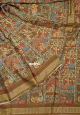 Multicolor with Mustard Brown - Silky Georgette with Art Prints with Zari Border - Perfect for Office Wear