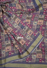 Multicolor with Muted Lilac - Silky Georgette with Art Prints with Zari Border - Perfect for Office Wear