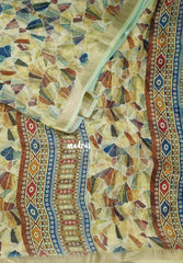 Creamy Yellow - Silky Georgette with Digital Prints and Zari Border - Perfect for Office Wear