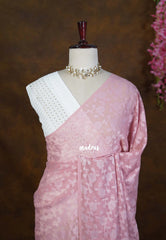Antique Blush Pink - Soft and Breezy Silky Georgette with Flower Weaving and Hakoba Blouse - Best for Office Wear