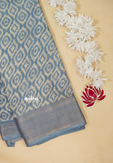 Bluish Grey - Silky Georgette with Ikkat Prints and Zari Border